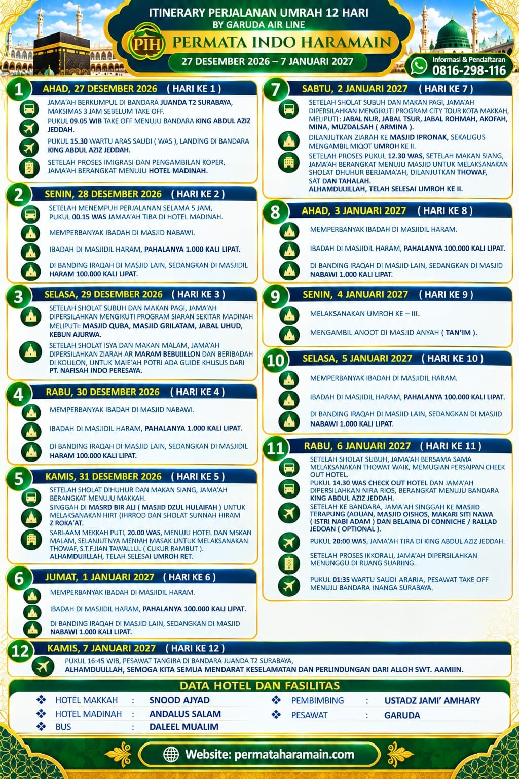 Brosur Itinerary Perjalanan Umrah 12 Hari & Fasilitas